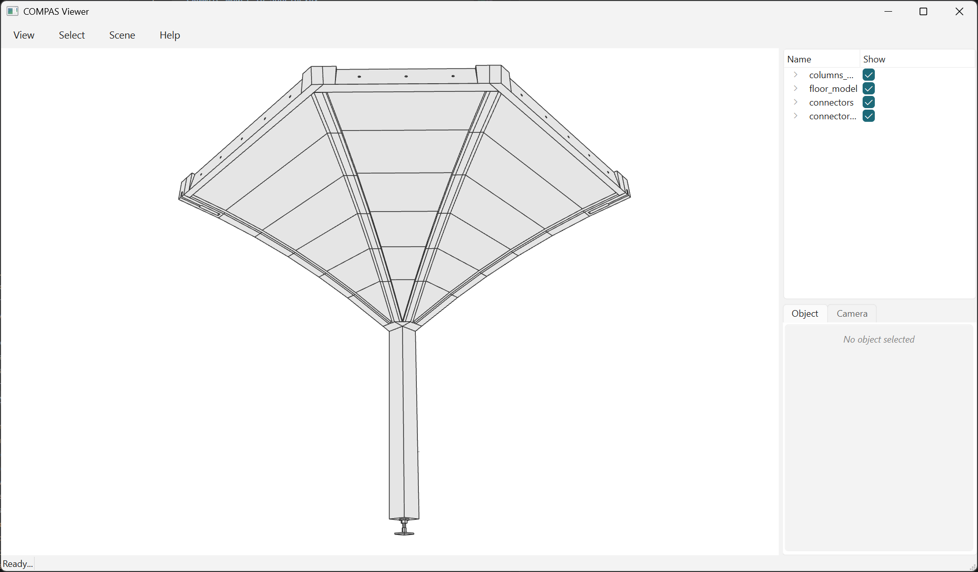 One bay lifted out of the building: a column carrying one quarter